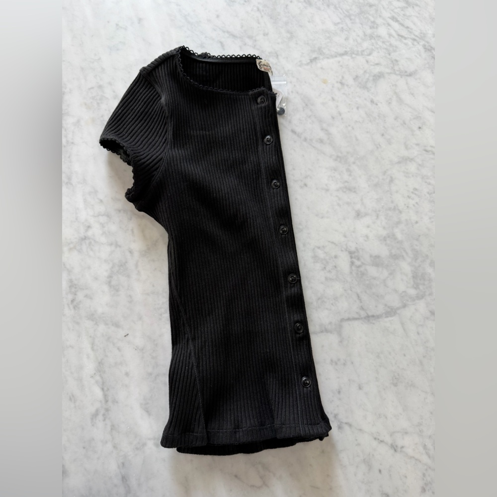 Free People Intimately Black Ribbed Mock Neck Snap Front Top L NWT - Picture 4 of 4